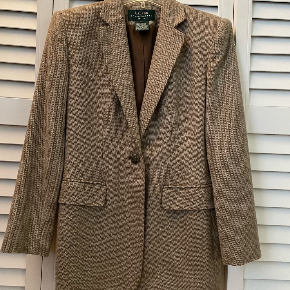 Ralph Lauren Brown Wool Blazer with Notched Lapels